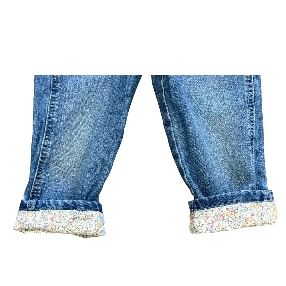 OshKosh Bgosh Kids Floral Trim Denim‎ Bib Overalls Medium Wash Blue